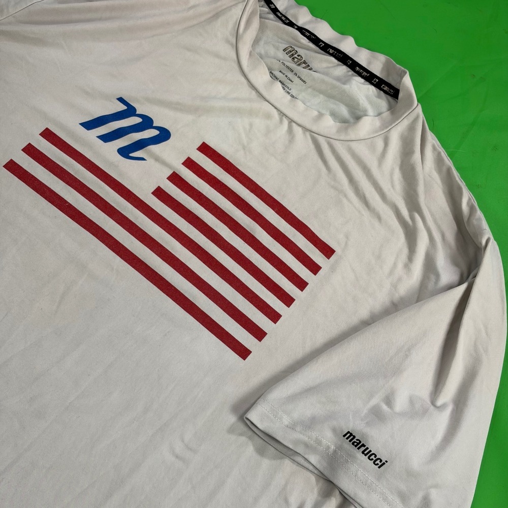 Marucci Performance T-Shirt Mens L Gray Patriotic USA Flag Athletic Baseball Tee